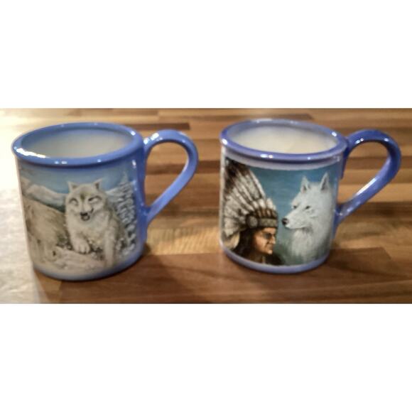 Set of 2 Certified International Mountain Summit Coffee Mugs Wolves - Picture 3 of 9